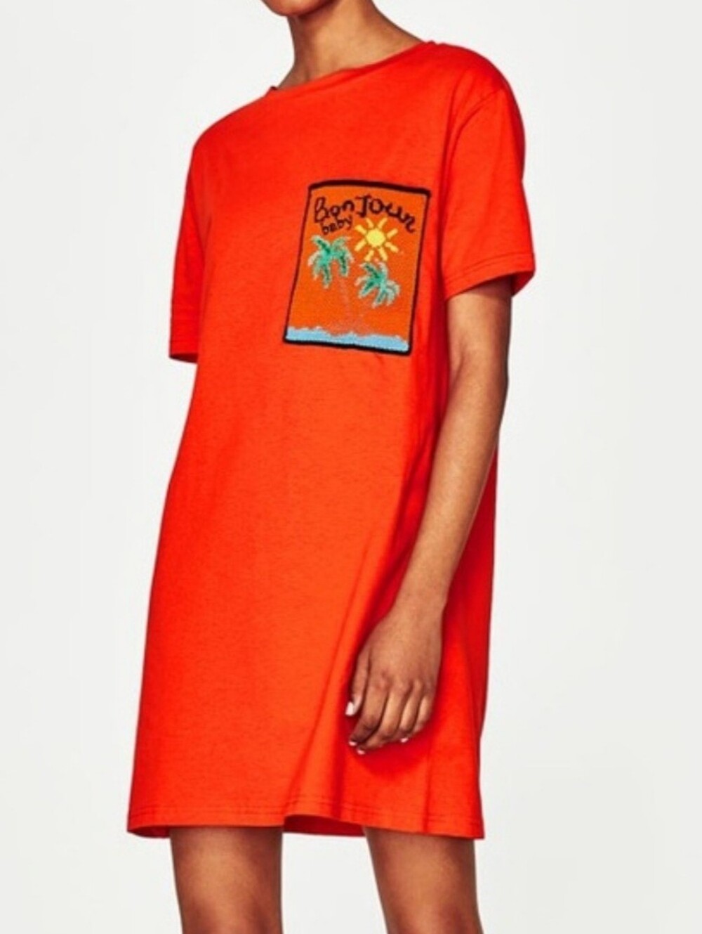Zara Bonjour Baby Palm Tree Patch Orange Short Sleeve T-Shirt Dress